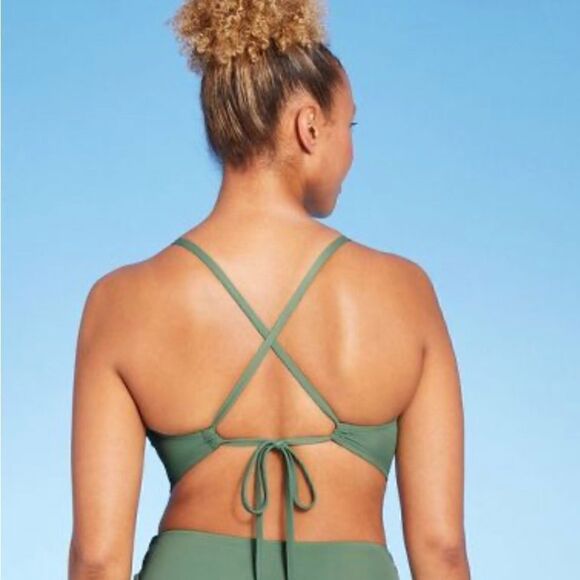 Shade & Shore Women's Longline Cut Out Bikini Top Size 34B or 34D Wasabi Green - Picture 5 of 14